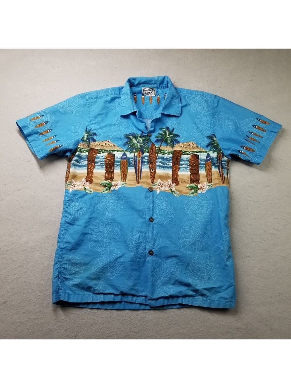 Paradise Style Hawaiian Shirt Mens Size M Blue Surf Beach Short Sleeve Button Up